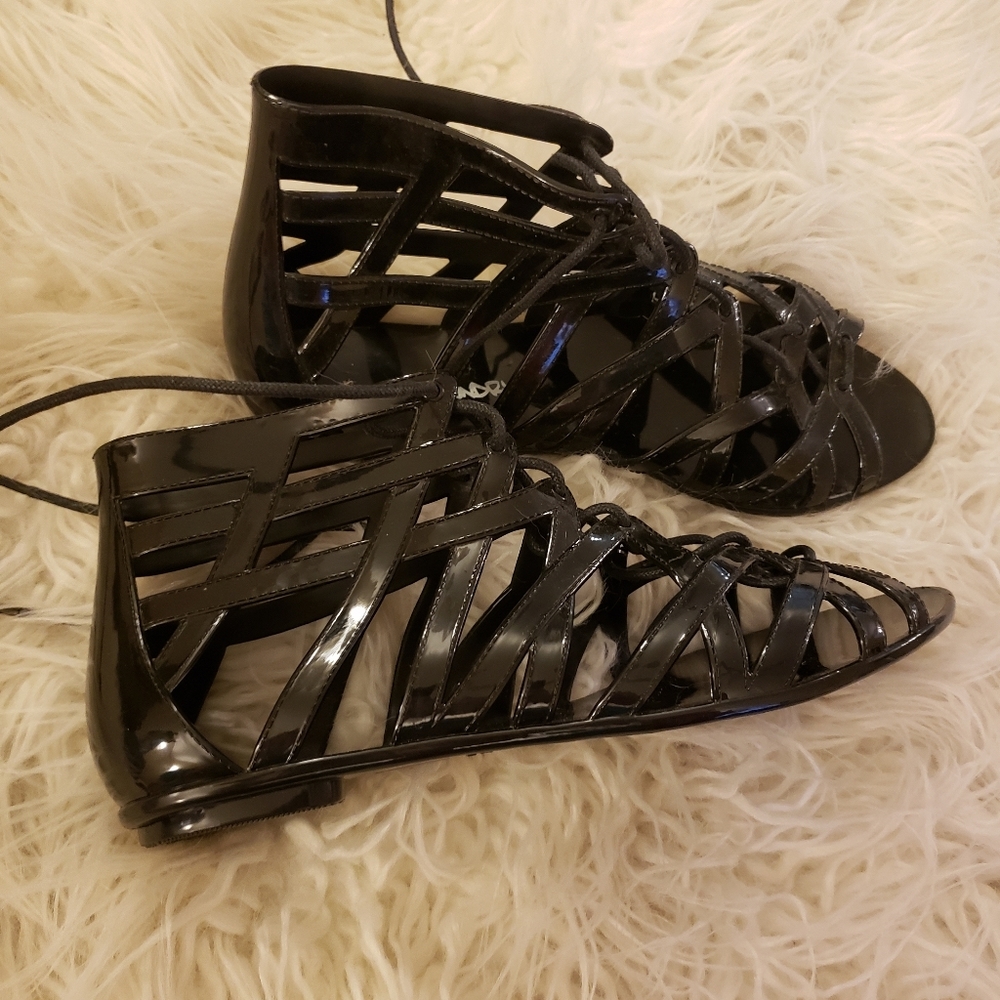 Black jelly gladiator sandals